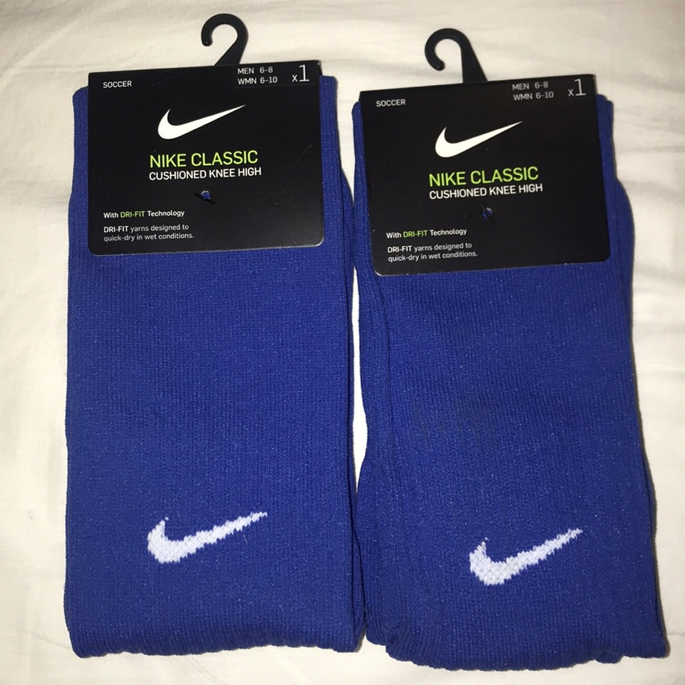 Royal blue Nike soccer socks. Men 6-8, Women 6-10